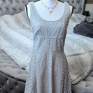 LOFT Light Gray Eyelet Midi Dress